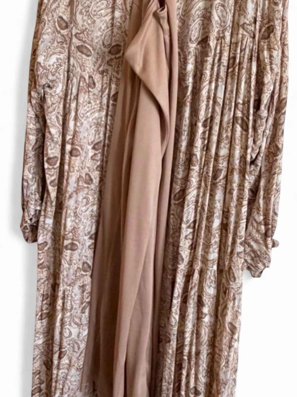 VICI Collection Boho Paisley Maxi Dress XL Beige Brown Tassel Tiered + Slip - Picture 3 of 7